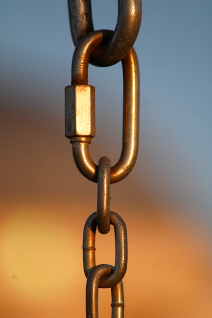 pexels-photo-35740122-35740122 A detailed view of a metal chain link against a blurred background, emphasizing strength and connection.