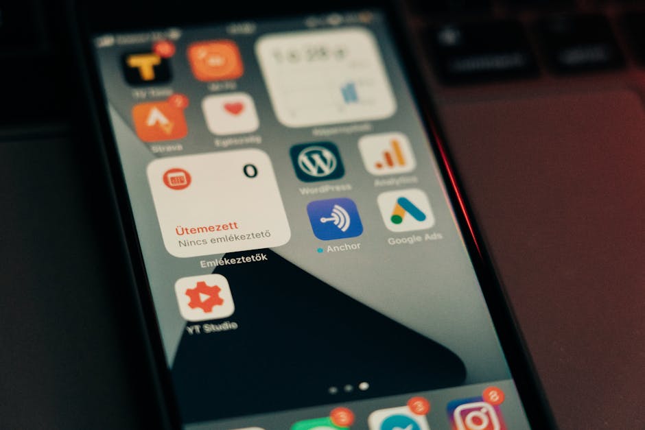 pexels-photo-7662059-7662059 Close-up view of smartphone screen featuring various app icons and notifications.